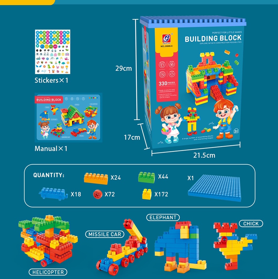 330 building blocks in blue box