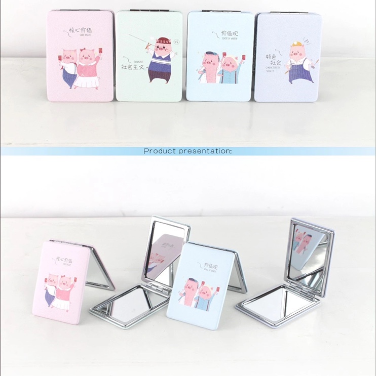 化妆镜4669高宁饰品普通镜子方13简约时尚携带方便女生宿舍时尚印花双面镜子