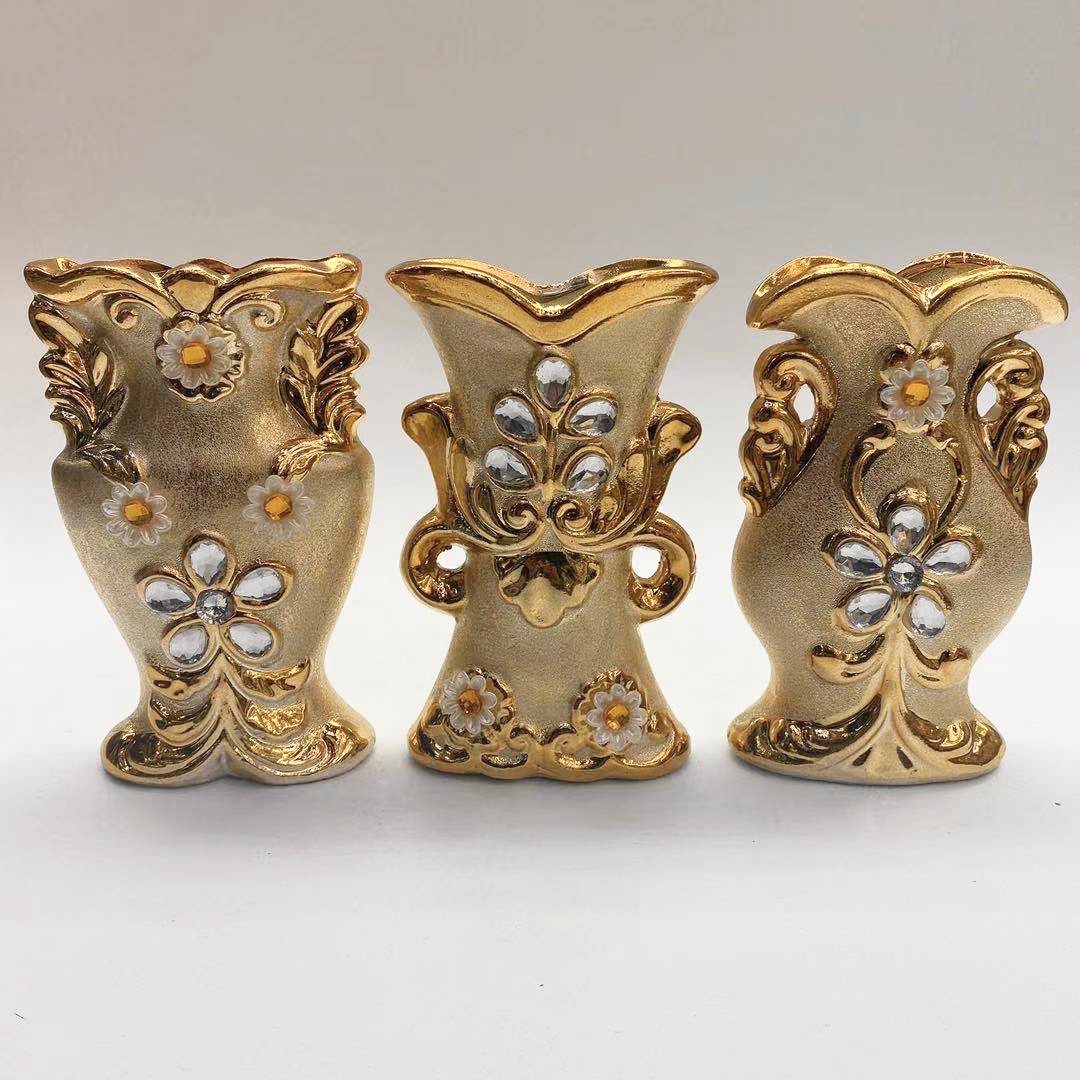 金堡花瓶金色花瓶  6寸15厘米陶瓷花瓶 电镀金色花瓶 插干花小花瓶   拜佛花瓶  电视柜摆件 0772 0799详情图2