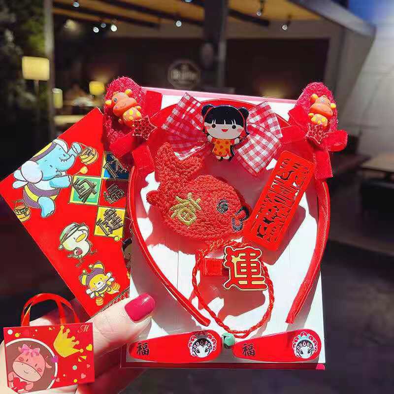 Your most amazing set box, cute little girl, Chinese red knot, ancient-style tassel, hairball, rabbit ear, hair clip, head buckle, children's Hanfu headwear, hair clip, hair accessory, hair clip, headwear, Oushangni 009, direct supply at discounted price Specification image