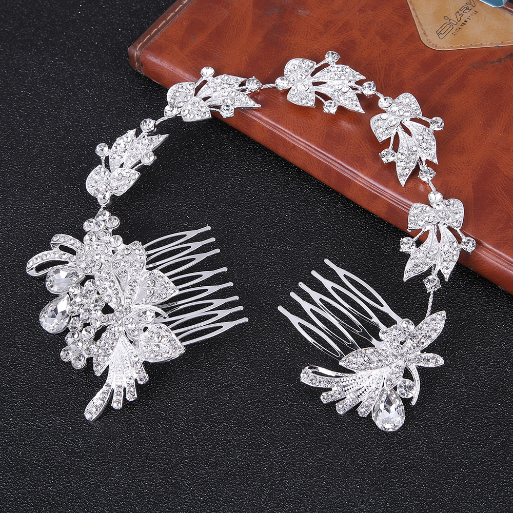 New Foreign Trade Original Single Headwear Popular European And American Brides Full Of Drill Shiny Drops Flower Hair Comb Wedding Accessories 04 details Picture