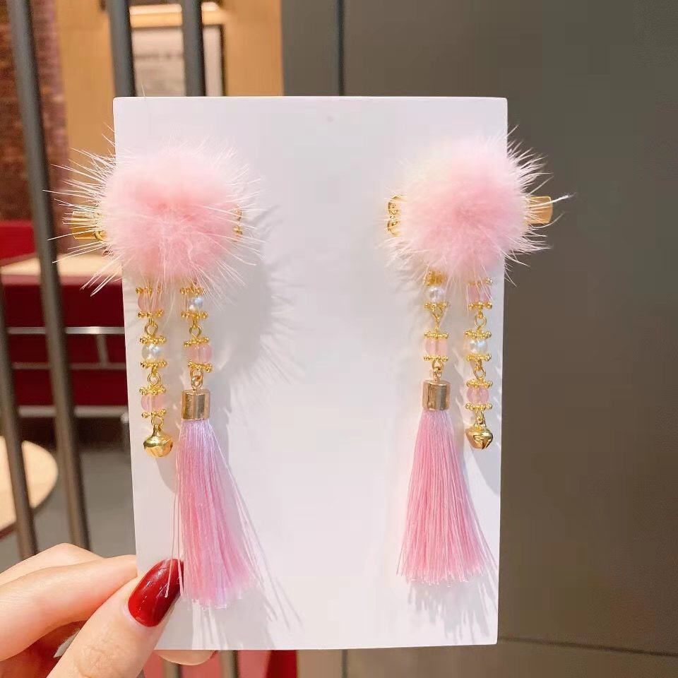Red Rabbit Beaded Little Girl Cute Antique Fringe Hairball Rabbit Ears Hair Clip Children Hanfu Headwear Hair Card Hairpin Hairpin Headwear Aushanie 061 Discount Direct Supply Specification drawing