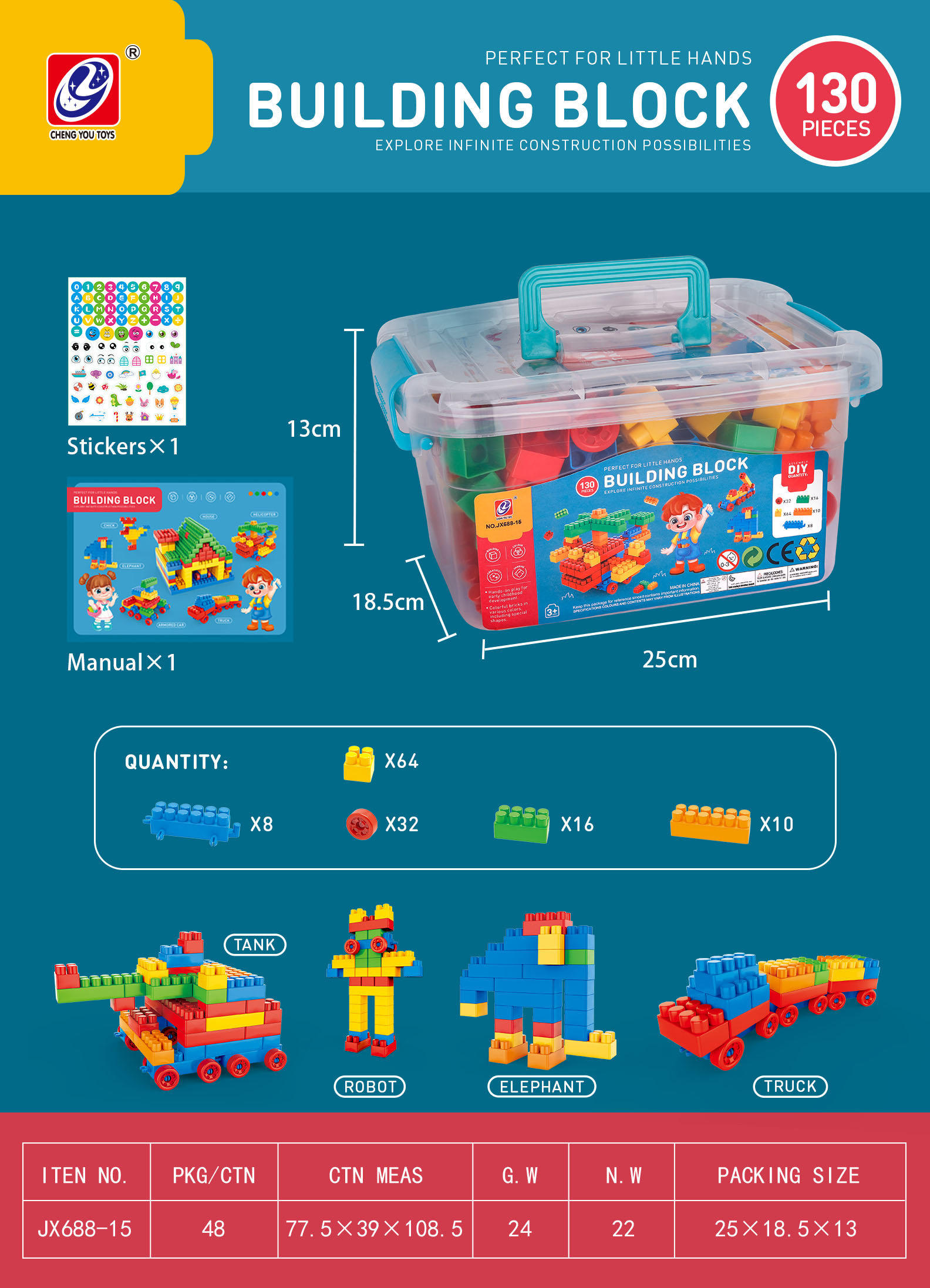 130 building blocks in blue details Picture
