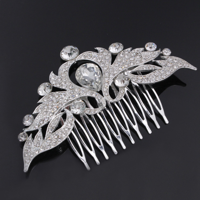 New Foreign Trade Original Single Headwear Popular European And American Brides Full Of Drill Shiny Drops Flower Hair Comb Wedding Accessories 02 full figure