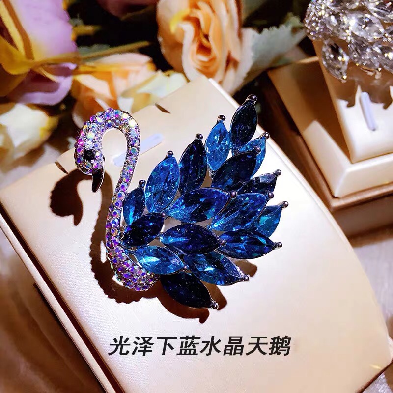 Blue crystal swan brooch