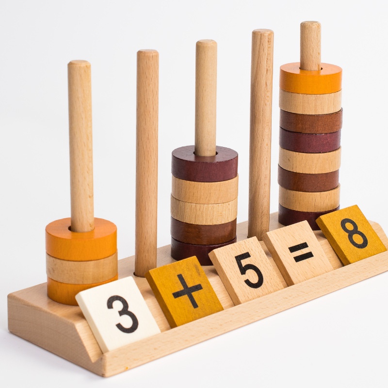 Los números de madera calculan el estante conjunto de la columna de los números del bebé iluminación cognitiva ayuda de enseñanza más, menos y multiplicación y división juguetes de la enseñanza temprana de los niños