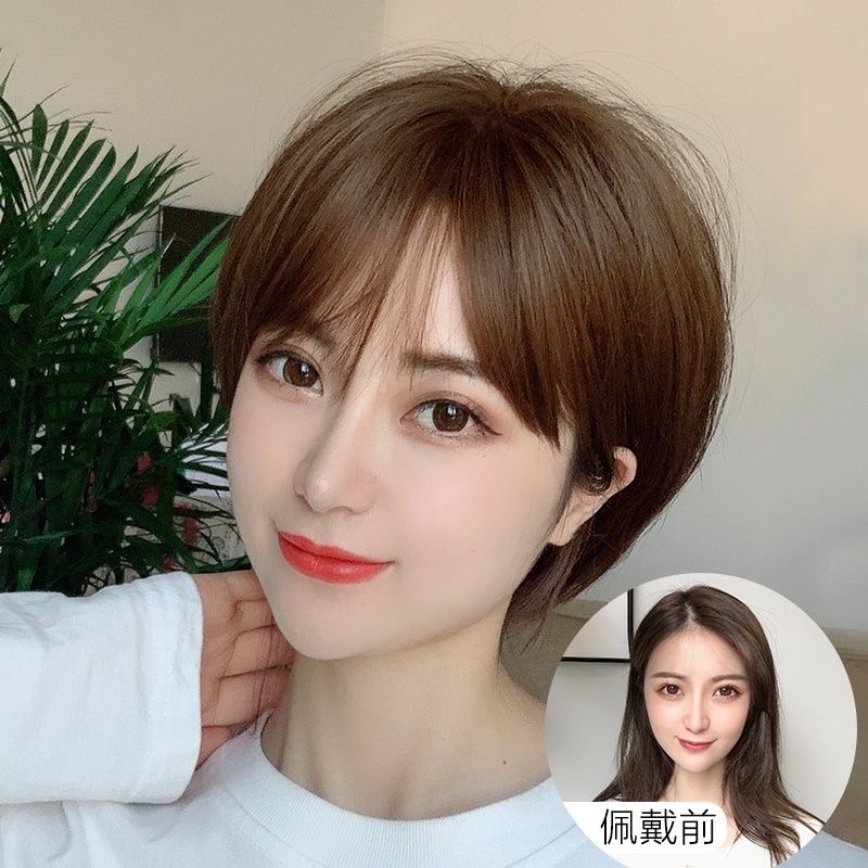 A wig for a woman with short hair, a real person with short and straight hair, a middle-aged or elderly mother with real hair, a natural lady's charm, a full head set, b80 detail image 4