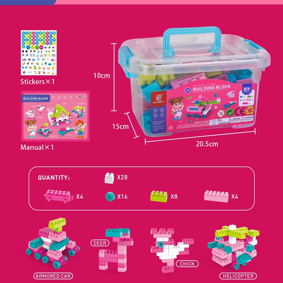 60 building blocks in pink