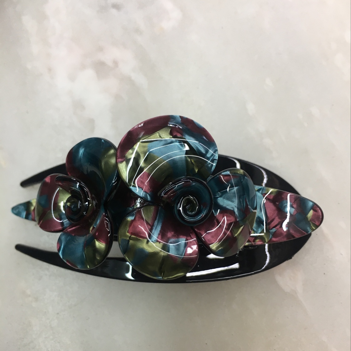小红伞饰品韩版亚克力发夹11Cm燕尾夹三片叶子经典款热销（拼花板）详情图3
