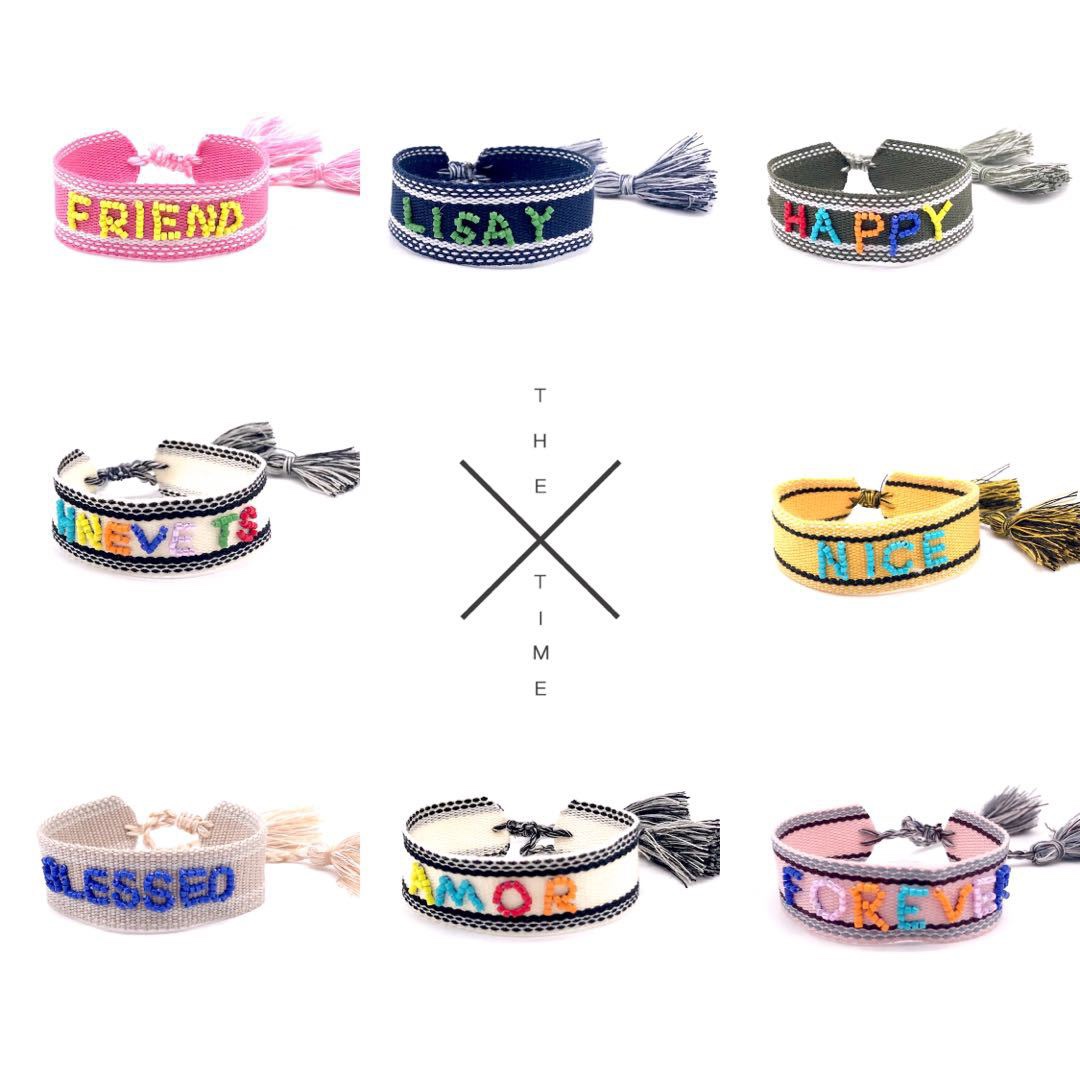 Factory direct sales, cross-border European and American ethnic style hand-embroidered imported rice beads, customizable letter ribbon tassel wristbands