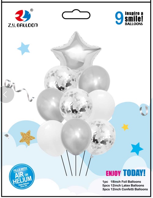 五角星铝膜气球组合乳胶气球9件套装 生日派对各种节日装饰用品 多款可选 1212店面 可订做详情图4