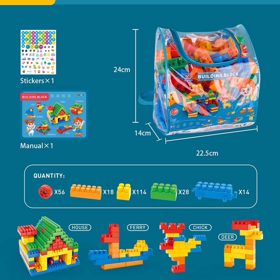 230pcs of building blocks in a back bag