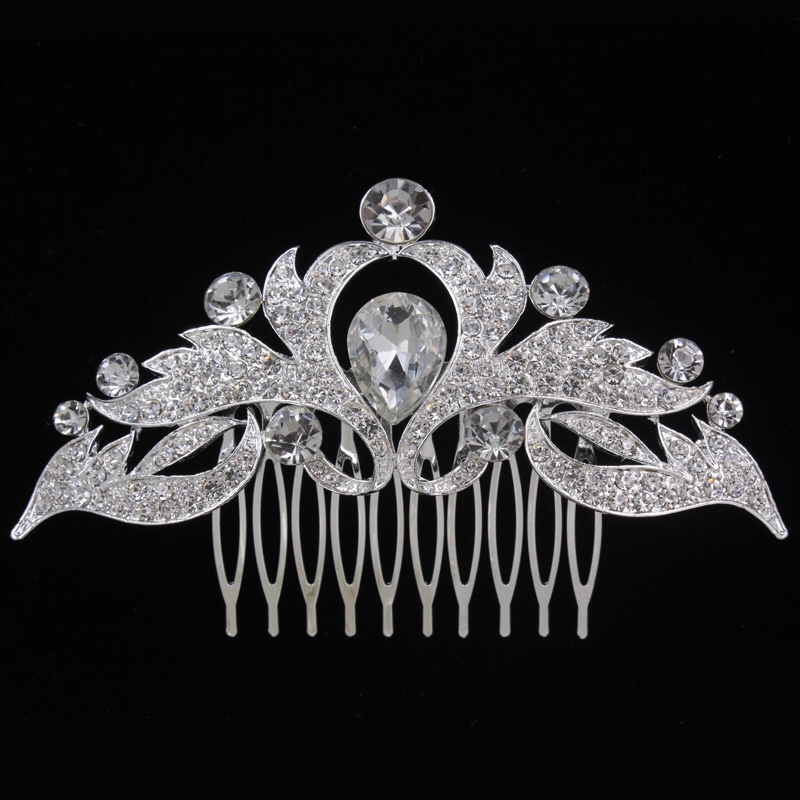 New Foreign Trade Original Single Headwear Popular European And American Brides Full Of Drill Shiny Drops Flower Hair Comb Wedding Accessories 02