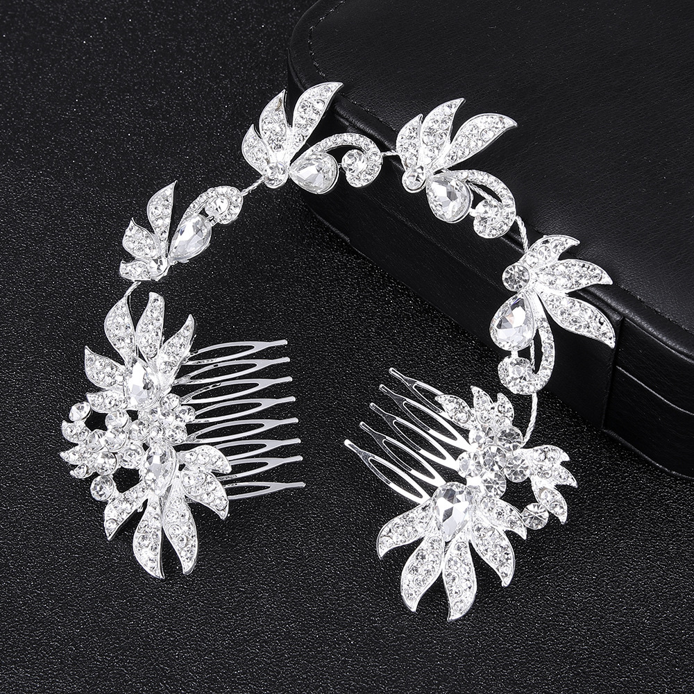 New Foreign Trade Original Single Headwear Popular European And American Brides Full Of Drill Shiny Drops Flower Hair Comb Wedding Accessories 05 full figure
