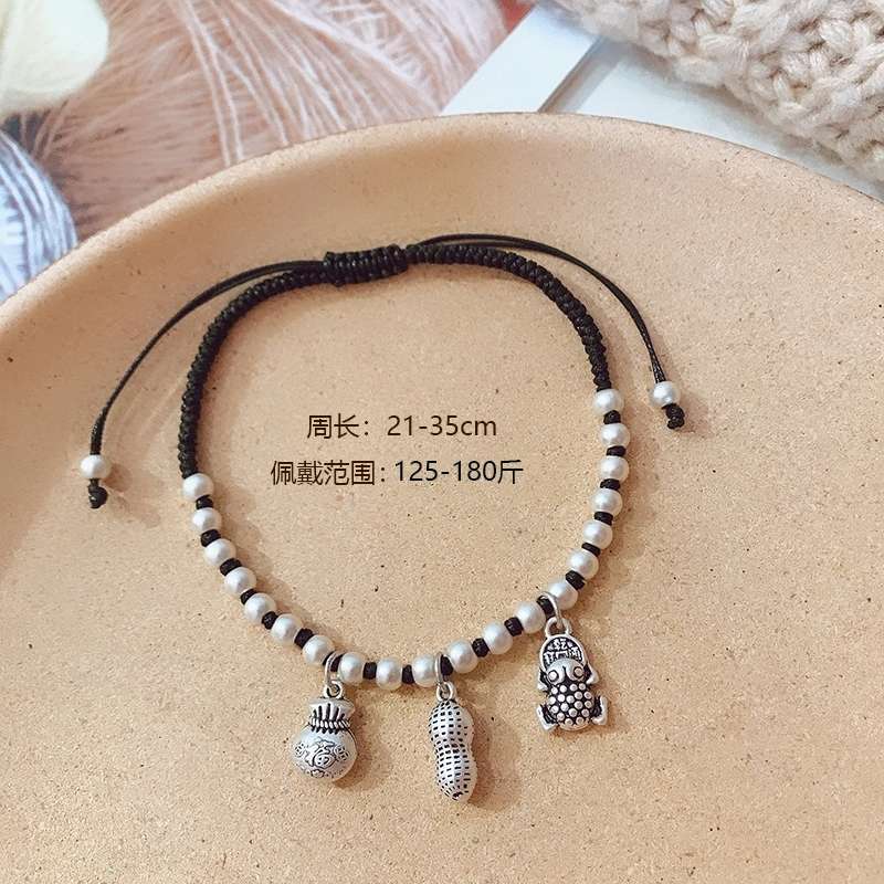 Jingpo Lipin JL03 imported Korean wax thread pure hand-woven auspicious Three Treasures anklets details Picture