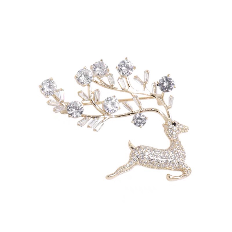 Zircon sika deer brooch