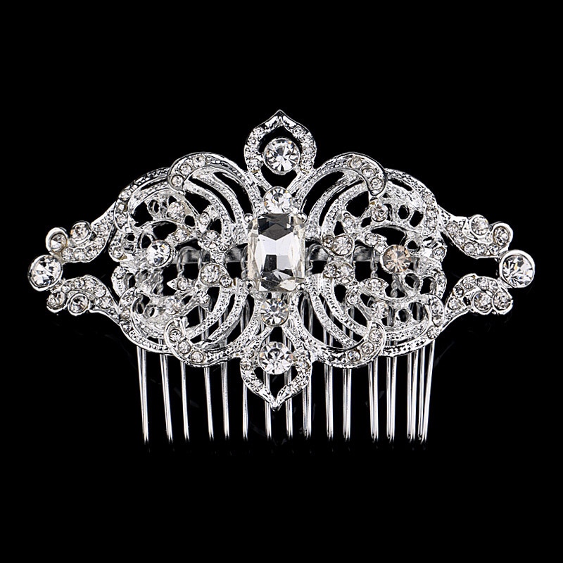 New Foreign Trade Original Single Headwear Popular European And American Brides Full Of Drill Shiny Drops Flower Hair Comb Wedding Accessories 01