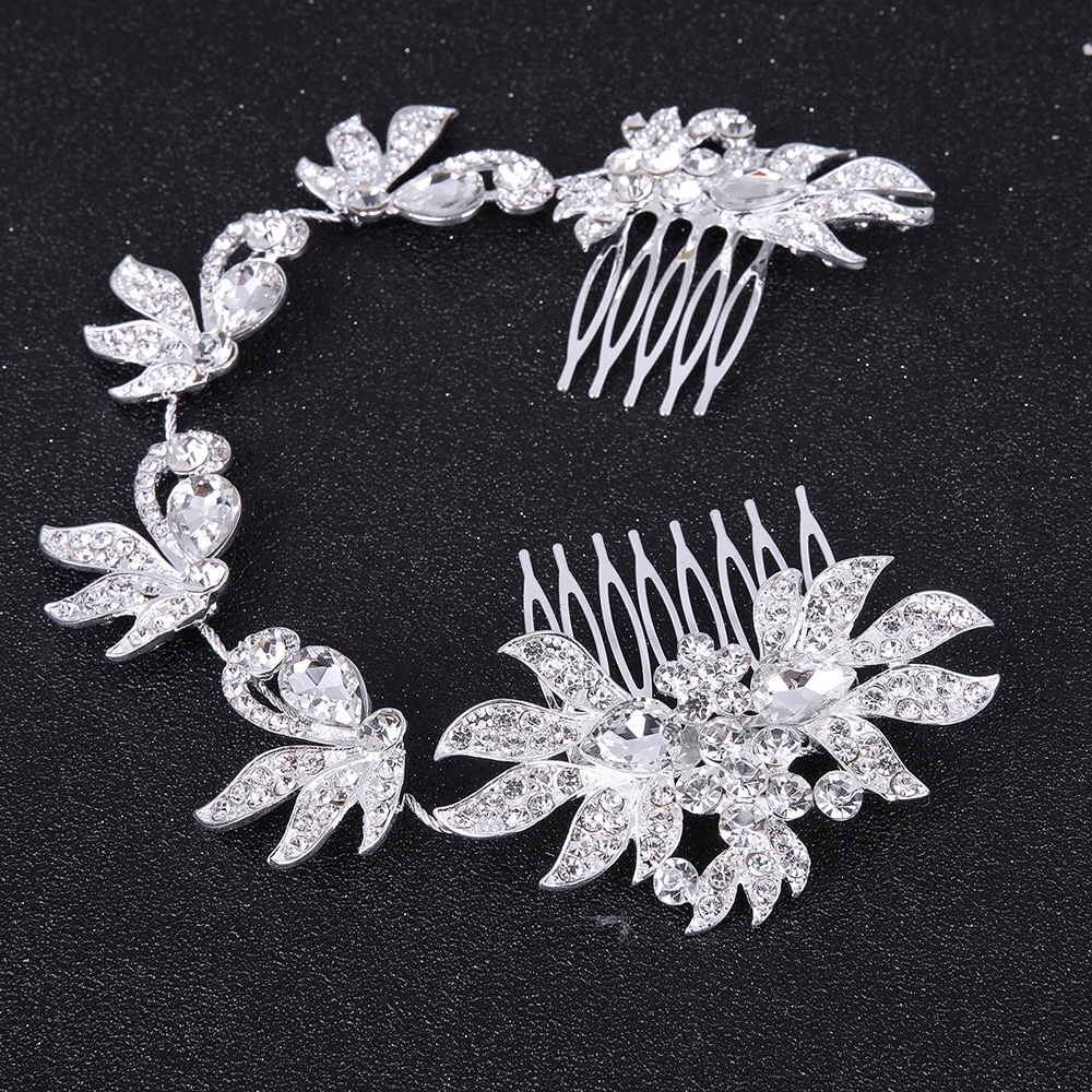 New Foreign Trade Original Single Headwear Popular European And American Brides Full Of Drill Shiny Drops Flower Hair Comb Wedding Accessories 05