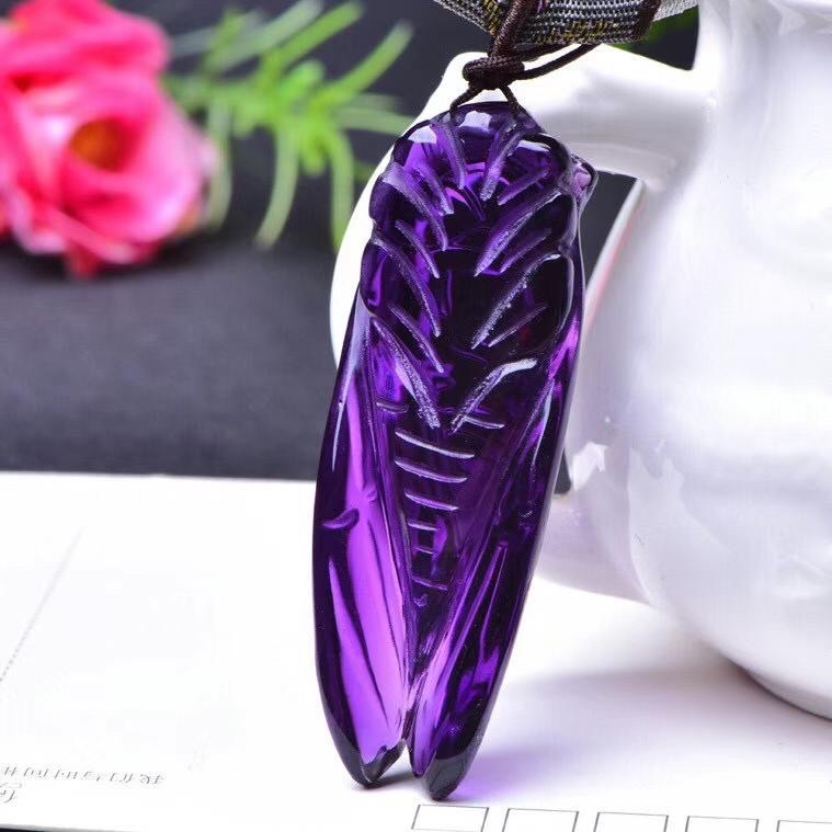 紫水晶知了吊坠，颜色浓郁、圆润饱满、雕刻栩栩如生产品图