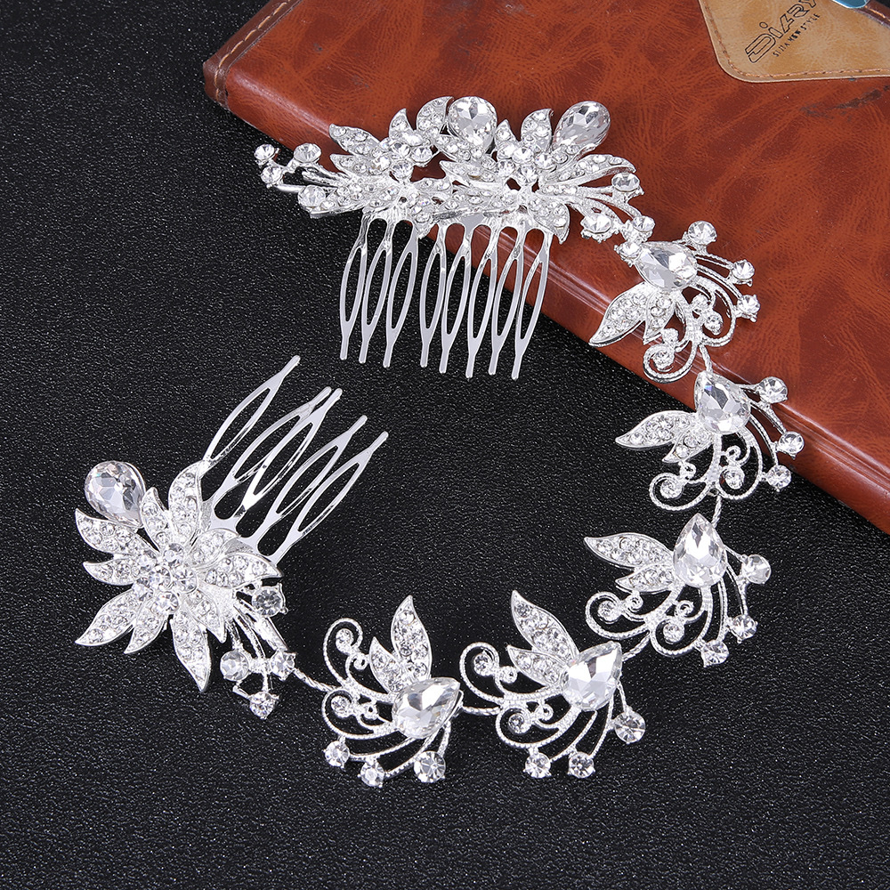 New Foreign Trade Original Single Headwear Popular European And American Brides Full Of Drill Shiny Drops Flower Hair Comb Wedding Accessories 03 details Picture