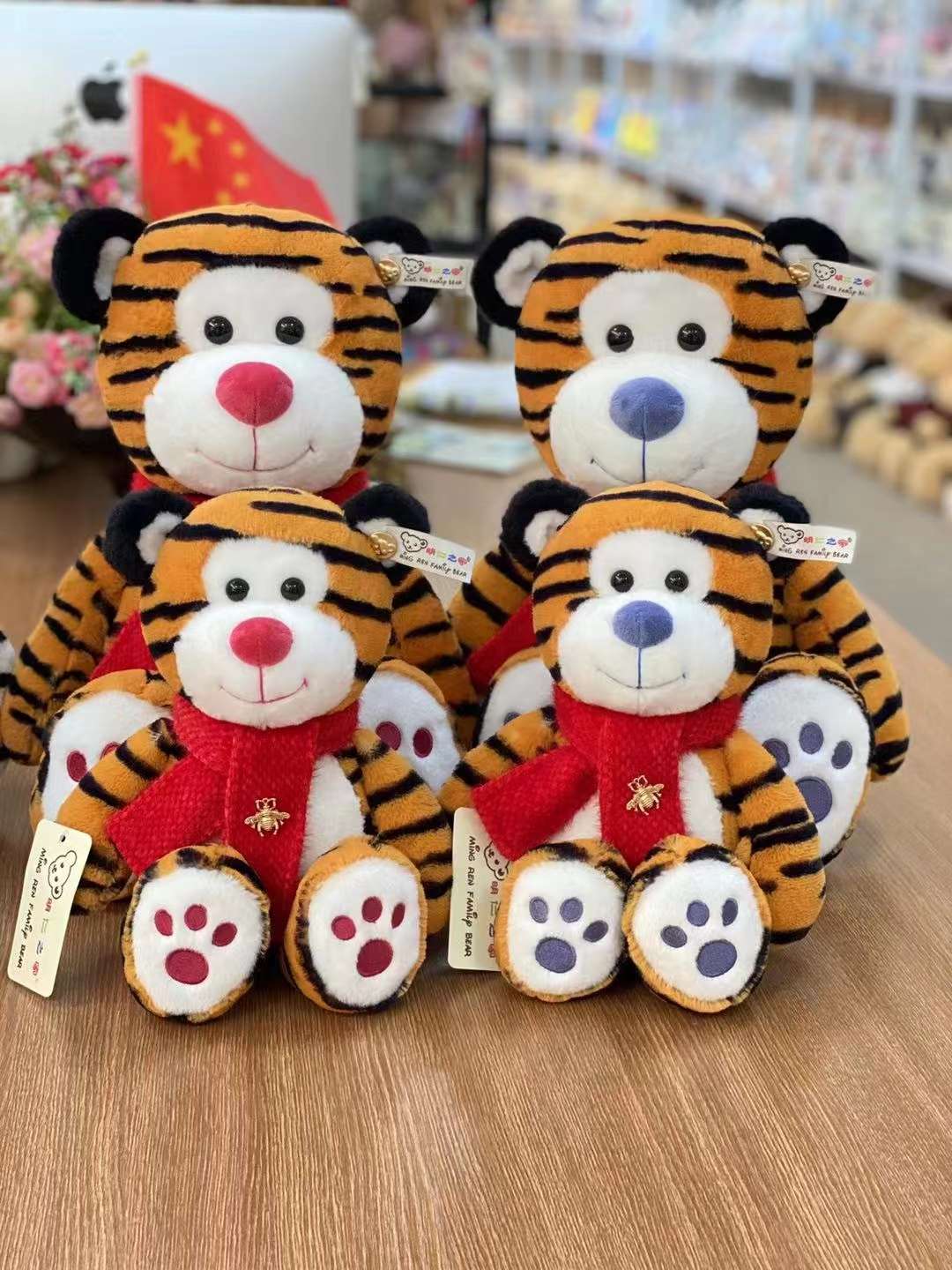 Dreamy plush toy 33 cm red scarf Brown Tiger series Cute plush Application Scenario