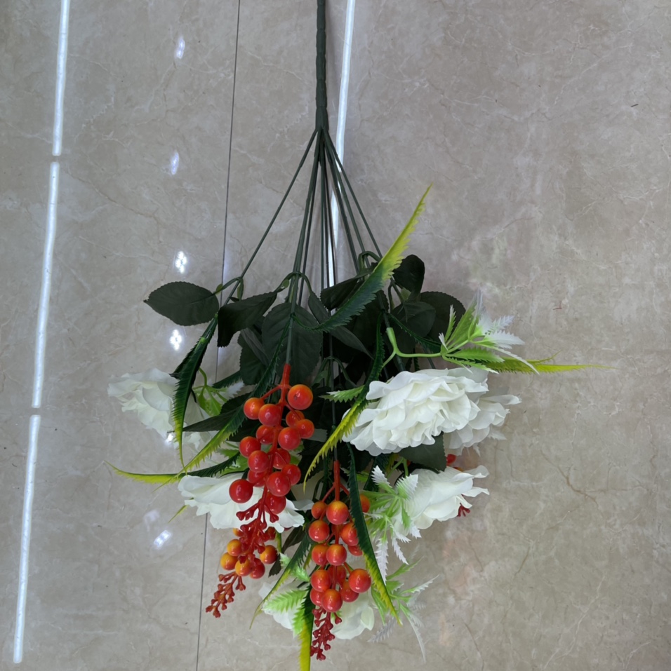 Twelve red fruit roses