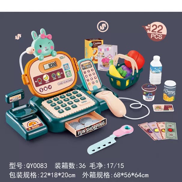 Cross-border new audio-visual music cute rabbit simulation smart cash register, boy play house toy window box