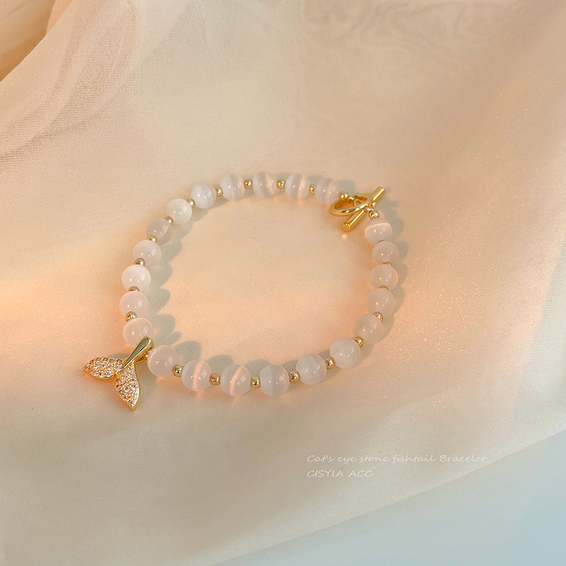 玉珠-011猫眼石手链女夏ins小众设计轻奢精致简约森系鱼尾手饰新款