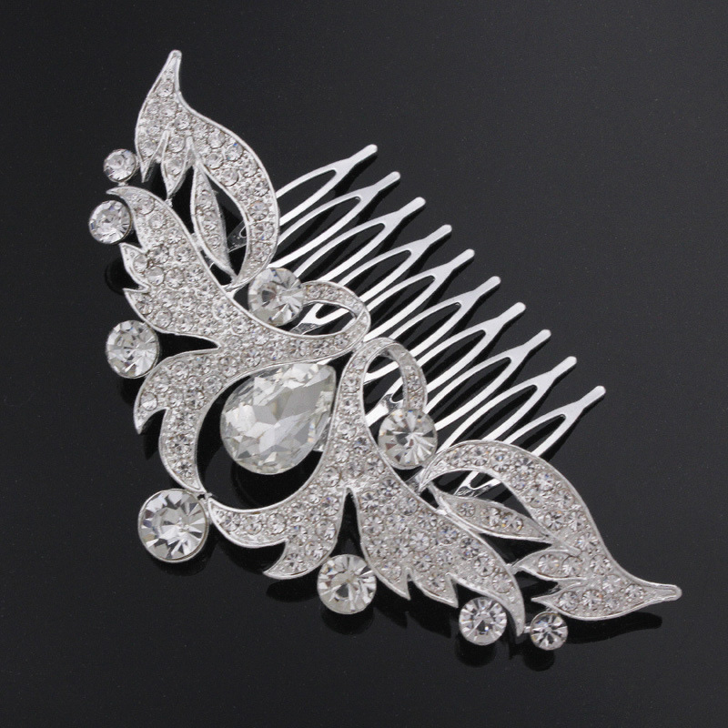 New Foreign Trade Original Single Headwear Popular European And American Brides Full Of Drill Shiny Drops Flower Hair Comb Wedding Accessories 02 details Picture