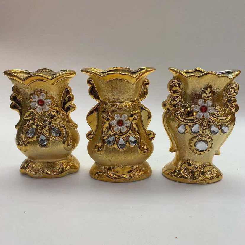 金堡花瓶金色花瓶  6寸15厘米陶瓷花瓶 电镀金色花瓶 插干花小花瓶   拜佛花瓶  电视柜摆件 0772 0799详情图1