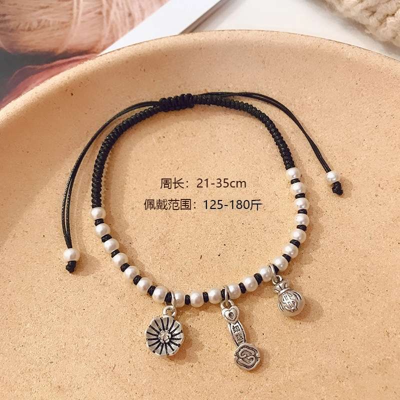 Jingpuli brand JL002 imported Korean wax thread pure hand-woven wish fulfillment anklets pic 6