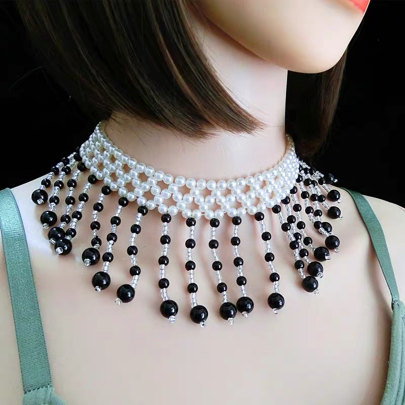 欧美夸张仿珍珠流苏项链女脖子饰品奢华小众设计锁骨链毛衣颈脖链详情图4