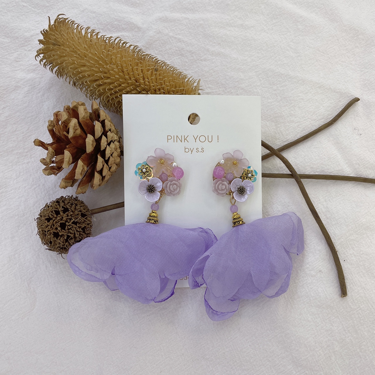 Go on vacation! Purple lace flowers retro niche design sense long earrings and earrings hipster girl