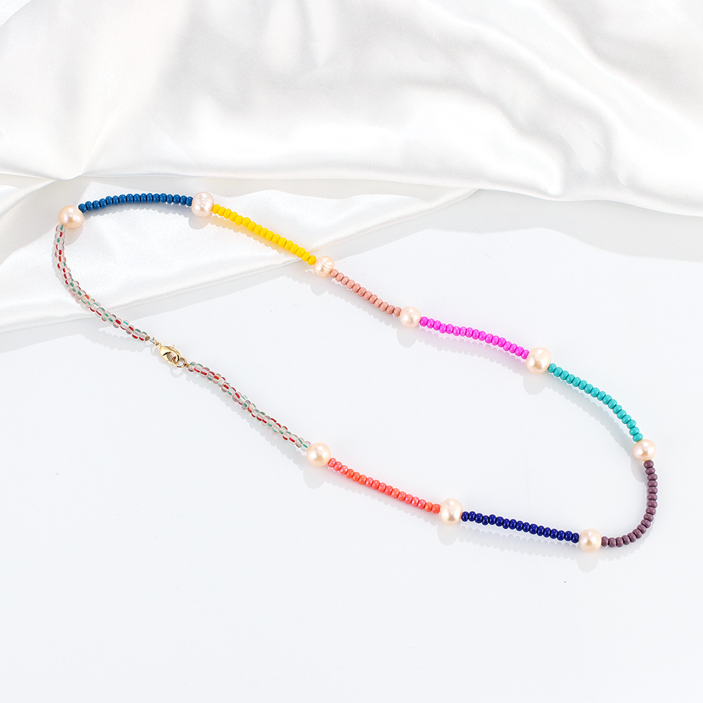 Rice beads Freshwater pearls mixed wear rainbow necklace jewelry wholesale 2