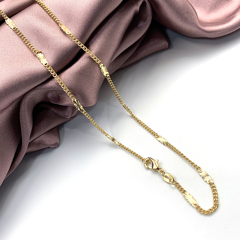 Factory wholesale 18K real gold plated necklace, women's S-chain, sunflower and starry sky chain, necklace accessory, chain color preservation electroplating 16