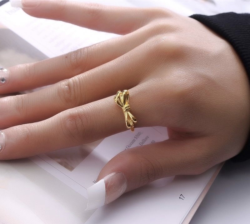 Chenglong Jewelry's Japanese and Korean style gold-plated bow ring, ins, cold style, simple and individual open women's ring CL0129.3-22.5 detail image 2