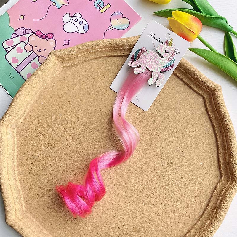 W15 Princess Children's wig hairpin, cute and adorable headwear, rainbow wings, unicorn, five-pointed star, mesh, bow, wig hairpin, girl, princess, trendy girl, wig with braid, hair band headwear detail image 8