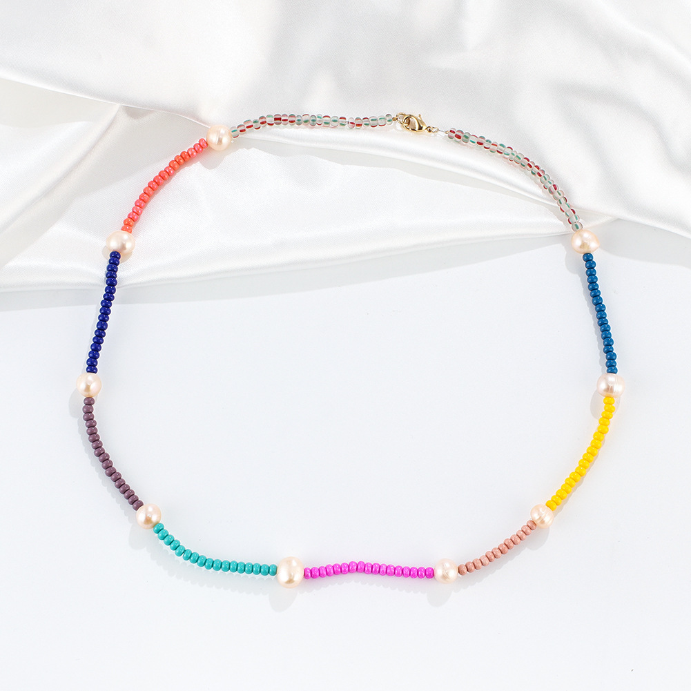 Rice beads freshwater pearls mixed wear rainbow necklace jewelry wholesale 1