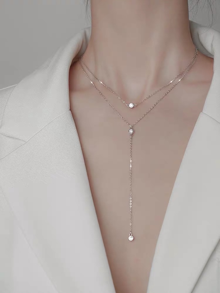 Double-layer titanium steel necklace for women, long style, Japanese and Korean style Specification image