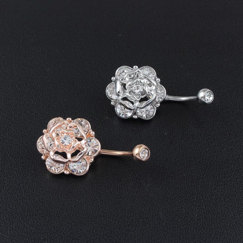 佳倩Body piercing欧美韩版医用不锈钢脐环玫瑰花脐环
