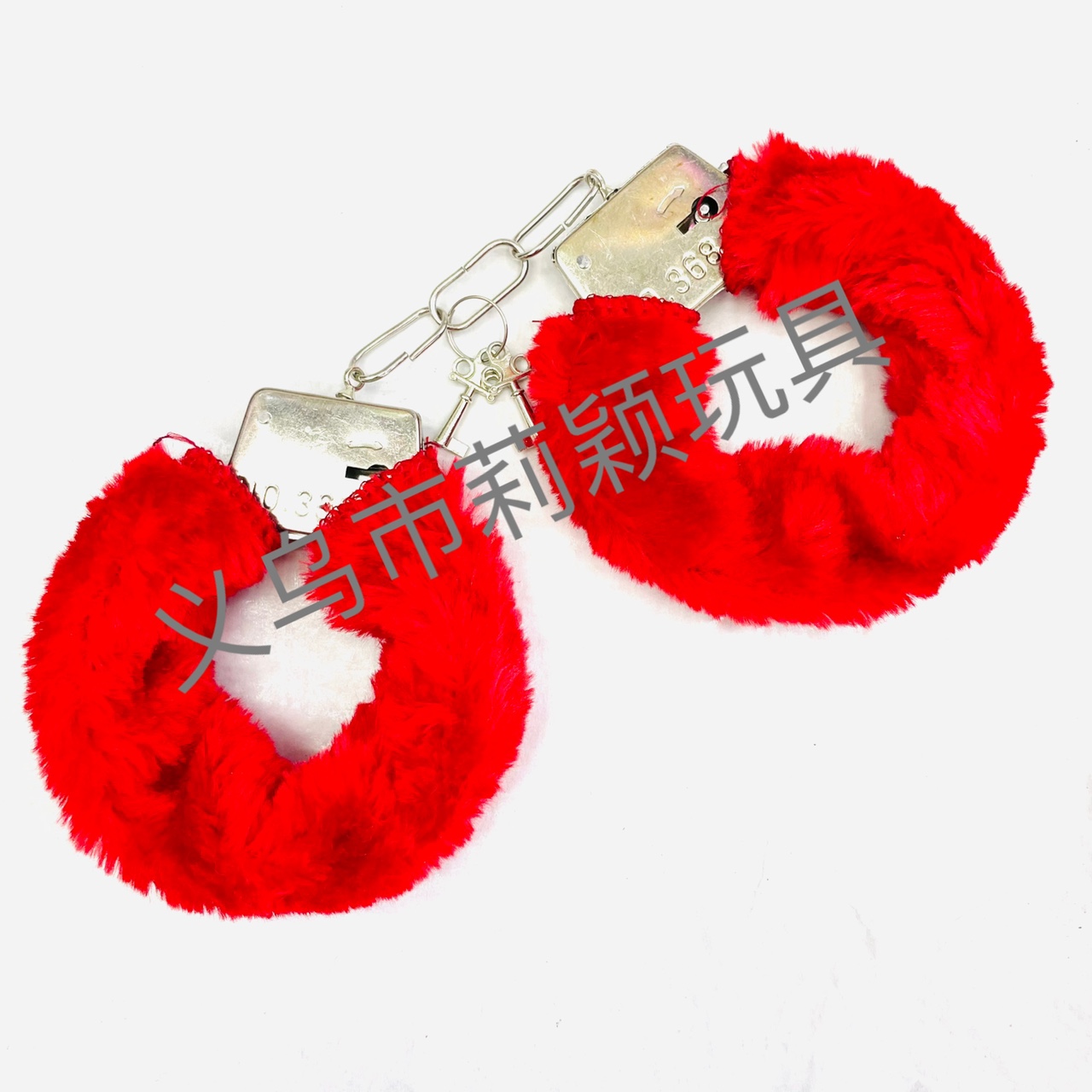 毛绒手铐玩具手铐情侣手铐万圣节产品金属毛绒多色手铐金属高档毛绒玩具手铐订做opp毛绒外贸出口大红色毛绒手铐01