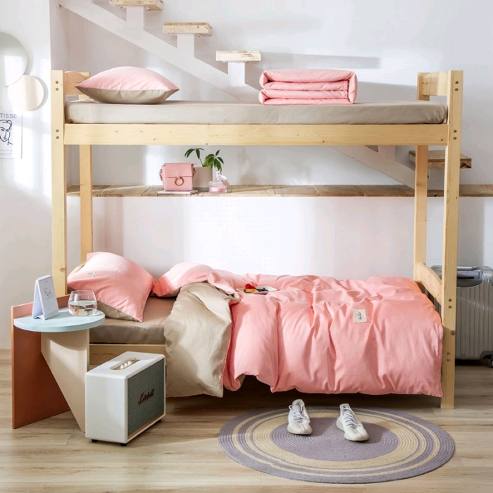 Pure color matching cotton authentic student dormitory 3-piece bedroom bunk bed 6-piece set 20
