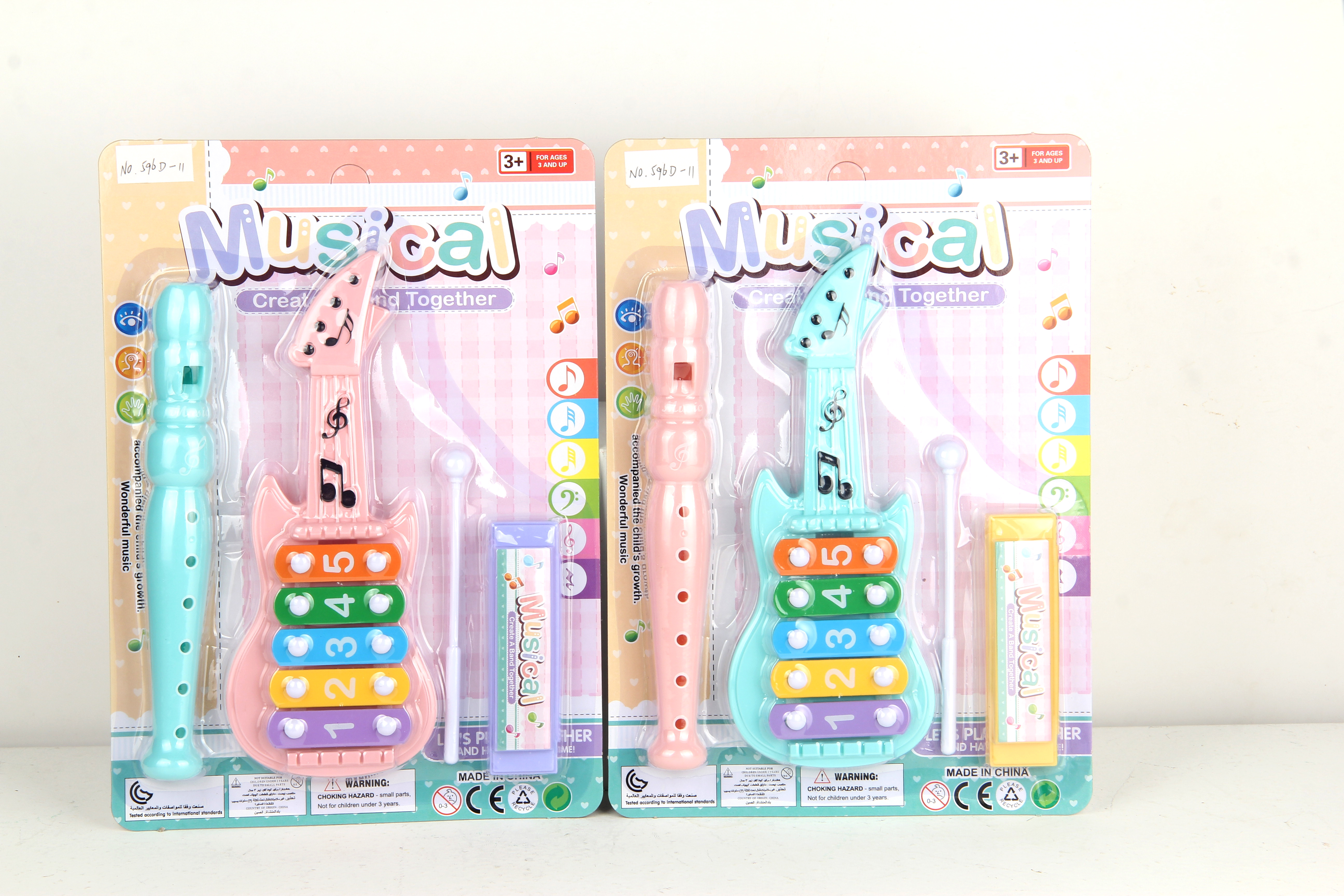 实色竖笛，吉他手敲琴，口琴三只装组合产品图