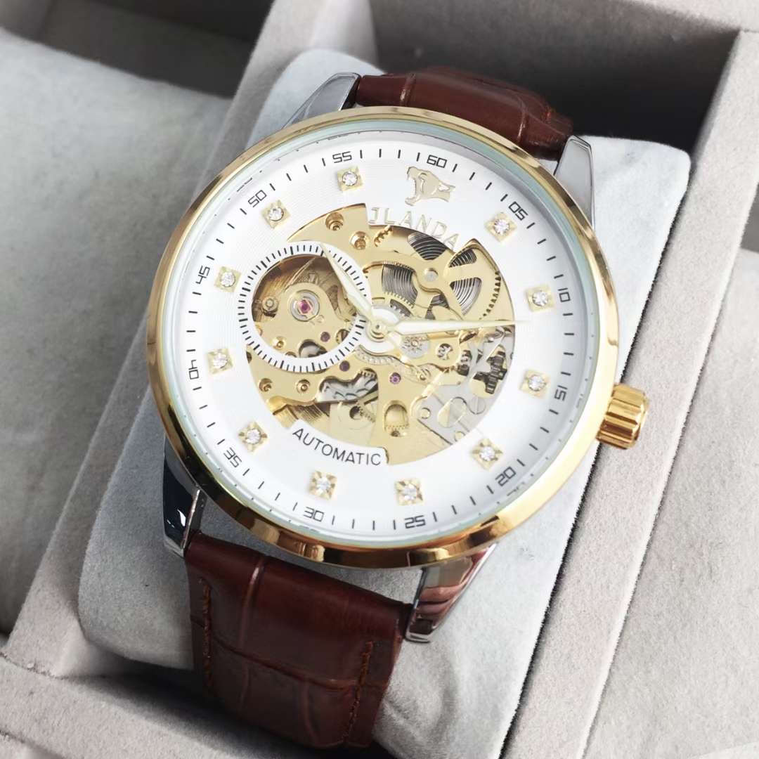 The popular live-streaming item on Douyin and Kuaishou, "Hollowed-out Fully Automatic Mechanical Waterproof Men's Leather Watch 1" details Picture