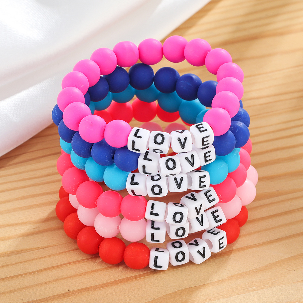 Polymer clay color 8MM letter elastic bracelet 2 full figure