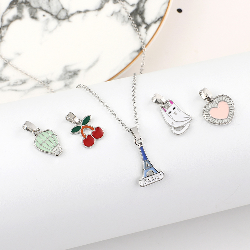 Japan and South Korea creative children's small fresh drop oil pendant necklace set cartoon alloy collar wholesale