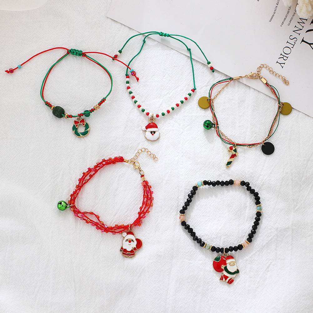 Cross border braided alloy Drip oil Christmas wreath adjustable bracelet bracelet jewelry wholesale full figure