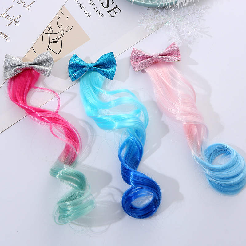 W13 Princess Children's wig hairpin, cute and adorable headwear, rainbow wings, unicorn, five-pointed star, mesh, bow, wig hairpin, girl, princess, trendy girl, wig with braid, hair band headwear detail image 2