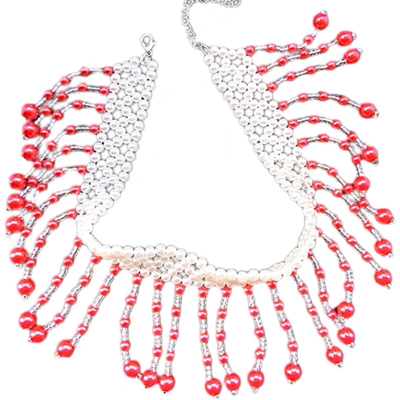 欧美夸张仿珍珠流苏项链女脖子饰品奢华小众设计锁骨链毛衣颈脖链详情图5