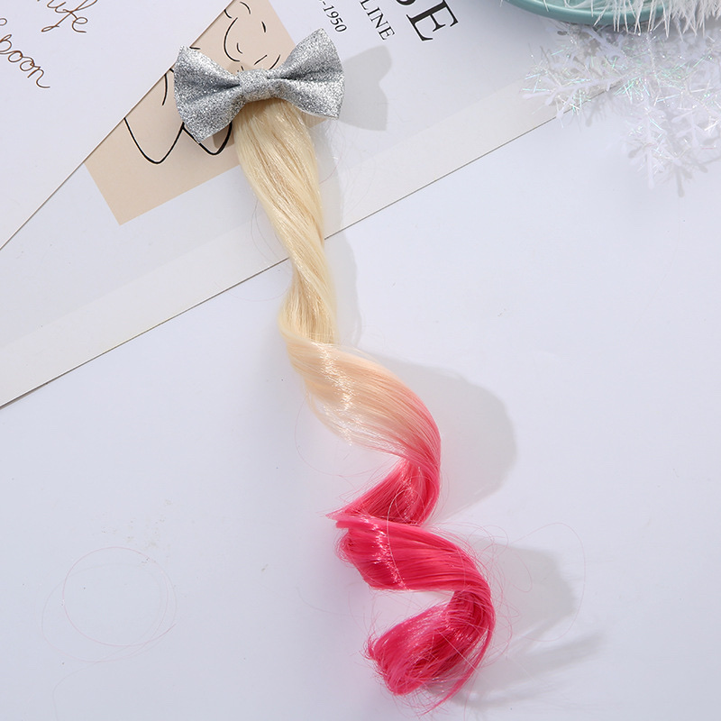 W22 Star Crown Princess Children's Wig Hair Clip, Cute and Adorable headwear, Cute Rainbow Wings Unicorn Five-pointed Star Mesh Bow Wig Hair clip, Girl Princess Trendy Girl wig with braid Hair band Headwear detail image 6